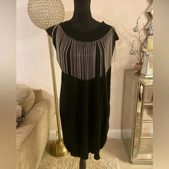 BALMAIN Wool Silver Metal Chain Fringe Embellished Tunic Dress 44 or medium - Picture 5 of 8